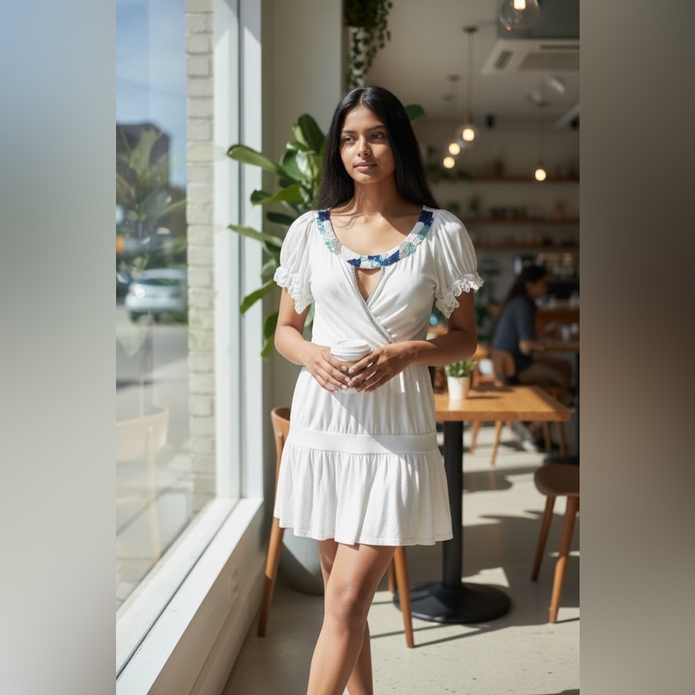 Casting Ivory White Embellished Front Dress